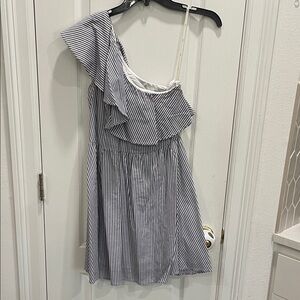 J.O.A. One Shoulder Striped Dress - Navy and White